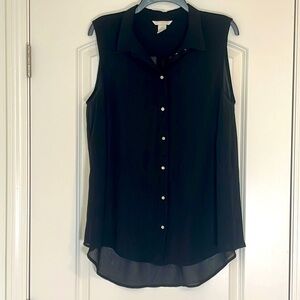 H&M Black Sleeveless Button Up Chiffon Tank Size 16